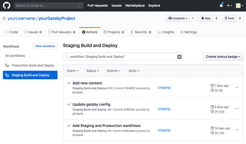 GitHub Actions: Staging workflow execution history 