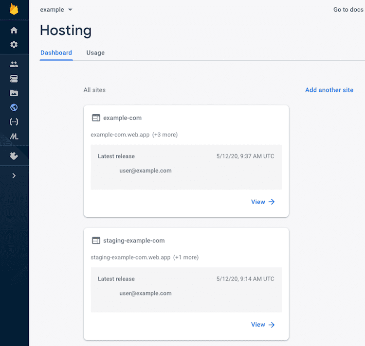 A Firebase Project with 2 Hosting sites configured: production and staging. 